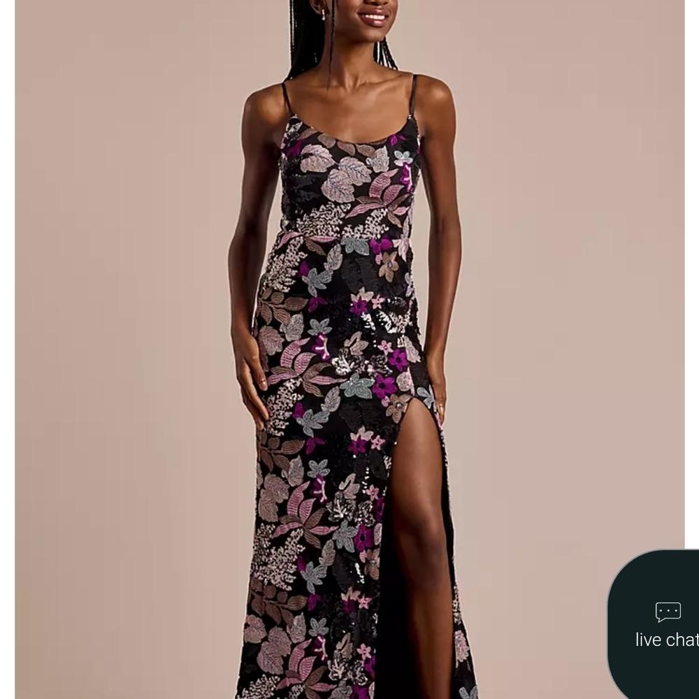 Crystal Doll Black and Purple Floral Maxi Prom Dress Embroidered Sequins Size 6